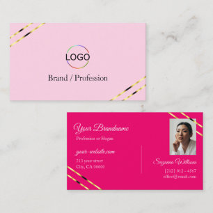 Hellrosa und Hot Pink Goldlinien mit Logo-Foto Visitenkarte