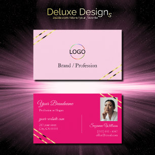 Hellrosa und Hot Pink Goldlinien mit Logo-Foto  Visitenkarte