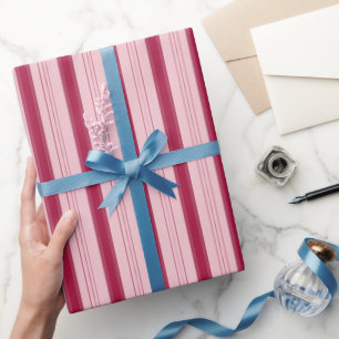 Hellrosa und Karmesinrot Dick und Dünn gestreift Geschenkpapier