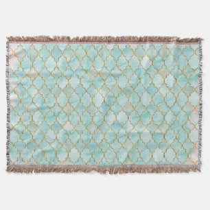 Hellrosa und marokkanisches Aqua-Muster Decke