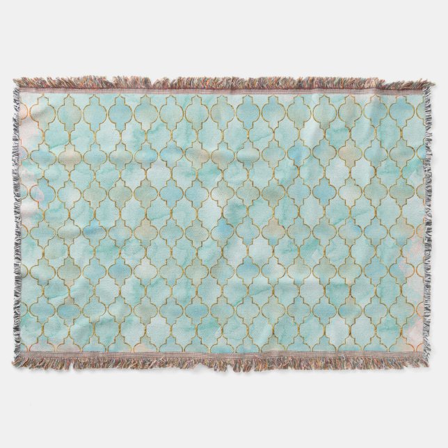 Hellrosa und marokkanisches Aqua-Muster Decke (Vorderseite)