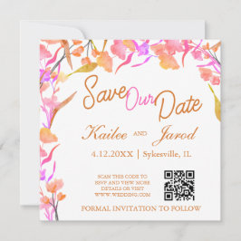 Hellrosa und orange Wildblume QR-Code Save The Date