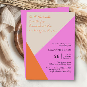 Hellrosa und orangefarbene dreifarbige Babyparty-E Einladung