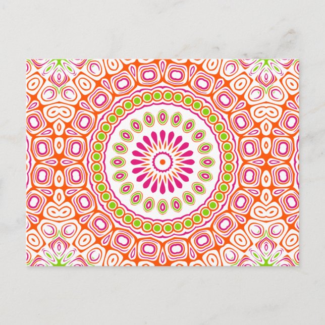 Hellrosa und orangefarbene Frühjahrs-Mandala-Blume Postkarte (Vorderseite)