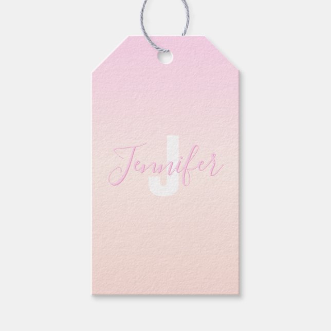 Hellrosa und Pfirsichfarben Ombre Name & Monogramm Geschenkanhänger (Vorderseite)