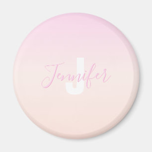 Hellrosa und Pfirsichfarben Ombre Name & Monogramm Magnet
