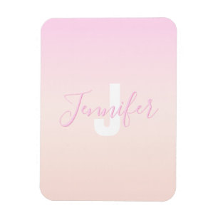 Hellrosa und Pfirsichfarben Ombre Name & Monogramm Magnet
