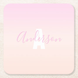 Hellrosa und Pfirsichfarben Ombre Name & Monogramm Rechteckiger Pappuntersetzer