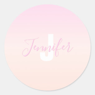 Hellrosa und Pfirsichfarben Ombre Name & Monogramm Runder Aufkleber
