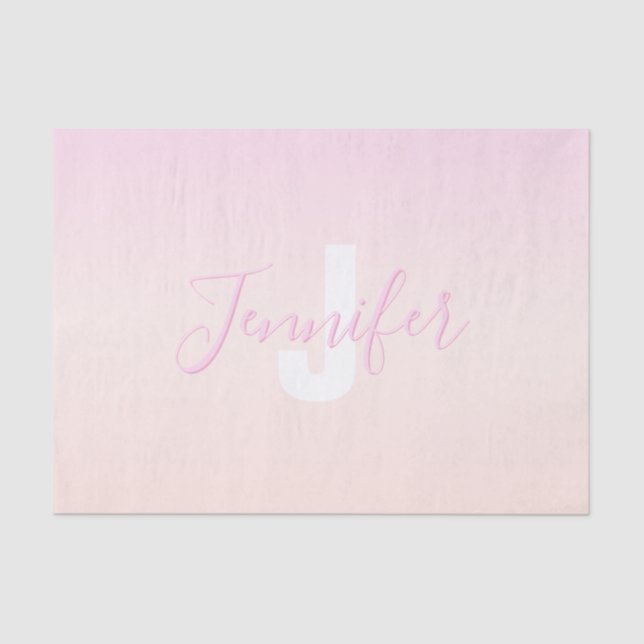 Hellrosa und Pfirsichfarben Ombre Name & Monogramm Seidenpapier (Vorderseite)