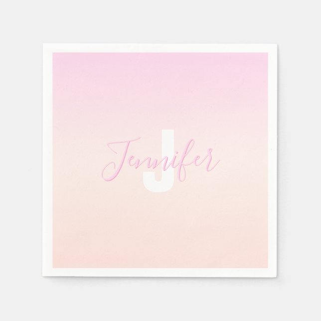 Hellrosa und Pfirsichfarben Ombre Name & Monogramm Serviette (Vorderseite)