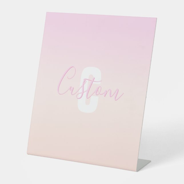 Hellrosa und Pfirsichfarben Ombre Name & Monogramm Sockelschild (Vorderseite)