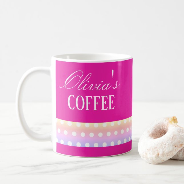 Hellrosa und Pola-Punkte  Kaffeetasse (Mit Donut)