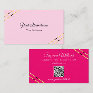 Hellrosa und Rosa mit goldenen Linien QR-Code Visitenkarte