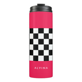 Hellrosa und Schachbrett Thermosbecher
