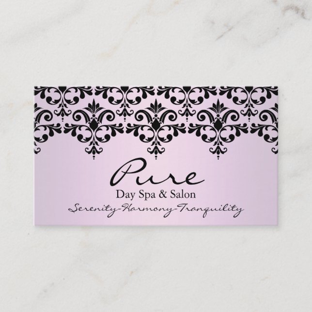 Hellrosa und schwarz Elegante Damask Business Card Visitenkarte (Vorderseite)