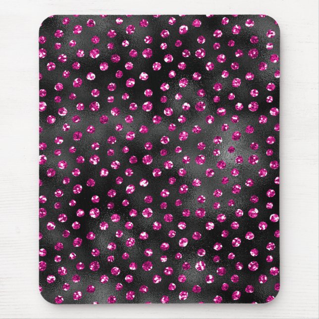 Hellrosa und schwarzes Glam Polka Dot Print Mousepad (Vorne)