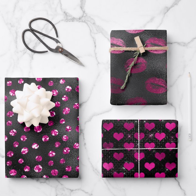 Hellrosa und schwarzes Glam Weibchenmuster Geschenkpapier Set (Vorderseite)