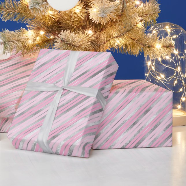 Hellrosa und Silberstreifen Geschenkpapier (Feiertage)
