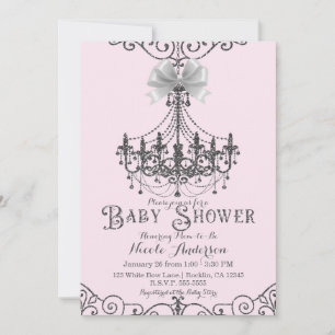 Hellrosa und silberweiß gebowte Babyparty Einladung