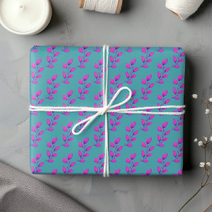 Hellrosa und türkisfarbenes botanisches Wasser Geschenkpapier Set
