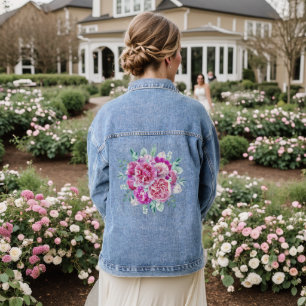 Hellrosa und violette Pfingstrosen Jeansjacke