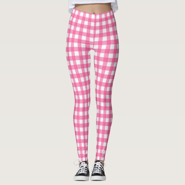 Hellrosa und Weiß Gingham Leggings (Vorderseite)