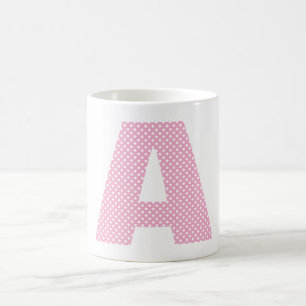 Hellrosa und weiße Polka Dot Fett Monogramm Kaffeetasse