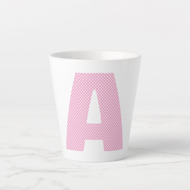Hellrosa und weiße Polka Dot Fett Monogramm Milchtasse (Vorderseite)