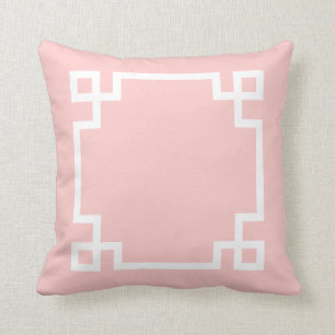 Hellrosa und weißer griechischer Schlüssel Kissen