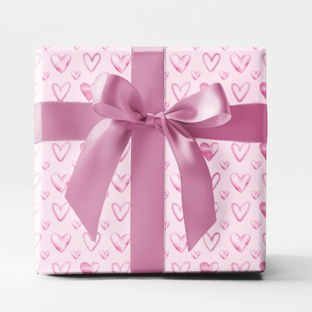 Hellrosa Wasserfarbenherzen Geschenkpapier (Light Pink Watercolor Hearts Wrapping Paper)