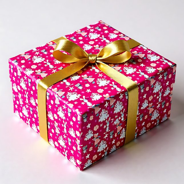 Hellrosa 🎄 Weihnachtsmuster Geschenkpapier (Bright Pink🎄 Pastel Christmas pattern Wrapping Paper)