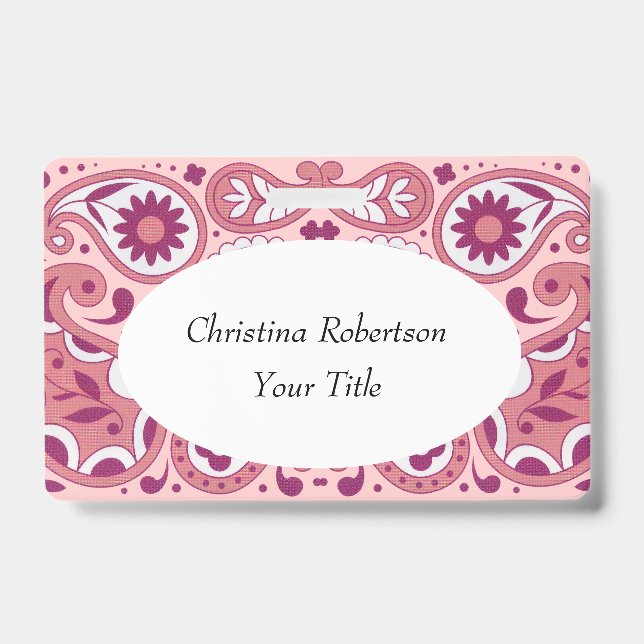 Hellrosa Weiß Paisley Design Blume Teertropfen Ausweis (Vorderseite)