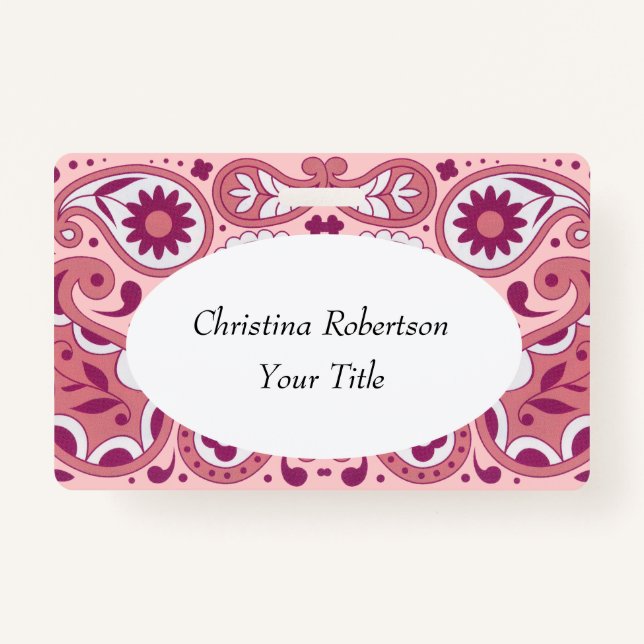 Hellrosa Weiß Paisley Design Blume Teertropfen Ausweis (Vorderseite)