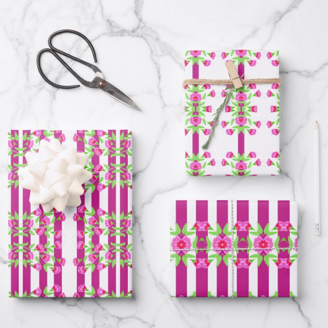Hellrosa, weiß und grün geschenkpapier set (Vorderseite)