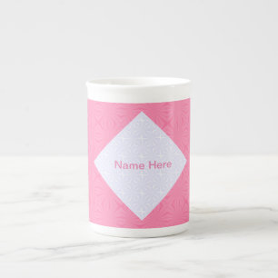 Hellrosa weiße geschwungene Quadrate Personalisier Prozellantasse