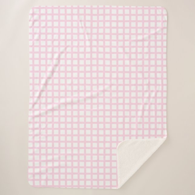 Hellrosa, weiße Quadrat-Muster Sherpadecke (Vorderseite)