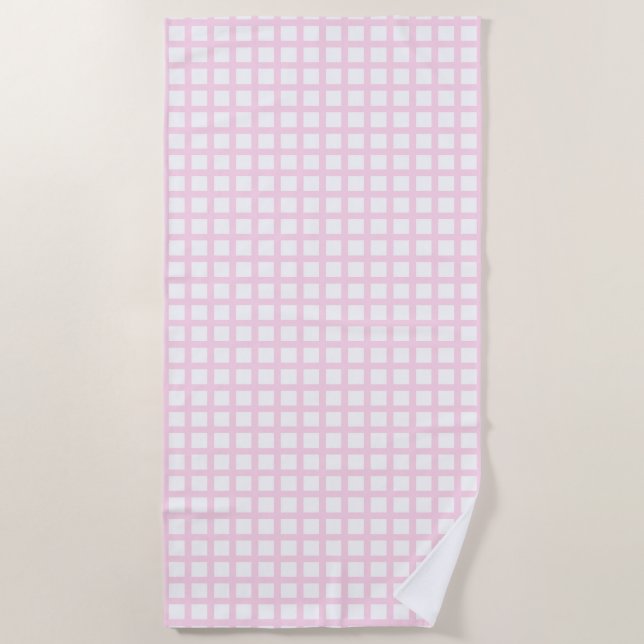Hellrosa, weiße Quadrat-Muster Strandtuch (Vorderseite)