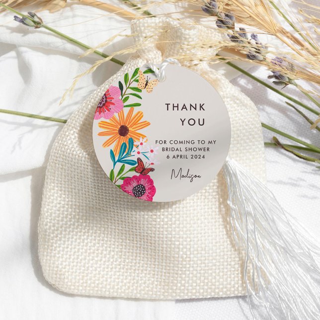 Hellrosa Wildblume Brautparty Vielen Dank Geschenkanhänger (Bright Pink Wildflower Bridal Shower Thank You Favor Tags)