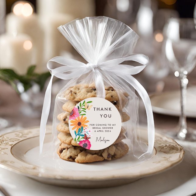 Hellrosa Wildblume Brautparty Vielen Dank Runder Aufkleber (Bright Pink Wildflower Bridal Shower Thank You Classic Round Sticker)