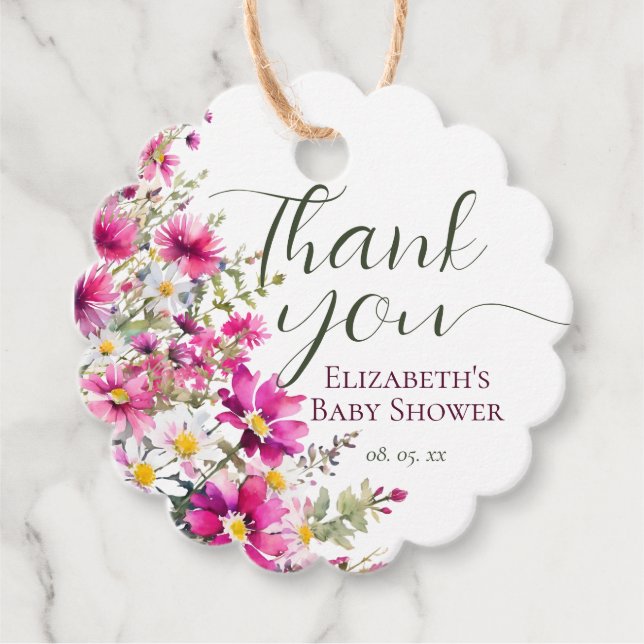 Hellrosa Wildblumen Floral Boho Babydusche Geschenkanhänger (Vorderseite)