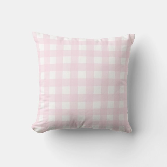 Hellrosa Wurfs-Kissen mit rosa Gingham-Muster Kissen (Vorderseite)