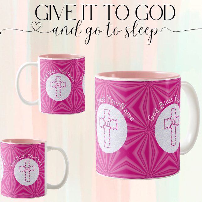 Hellrosa Zig Zag Cross White Hot Pink Personal Zweifarbige Tasse (Von Creator hochgeladen)
