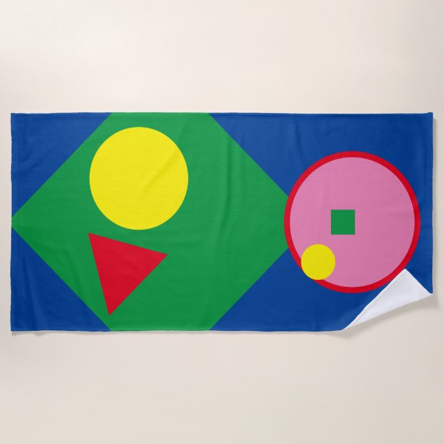 Hellrot, gelb, rosa Geo Mod Beach Handtuch (Vorderseite)