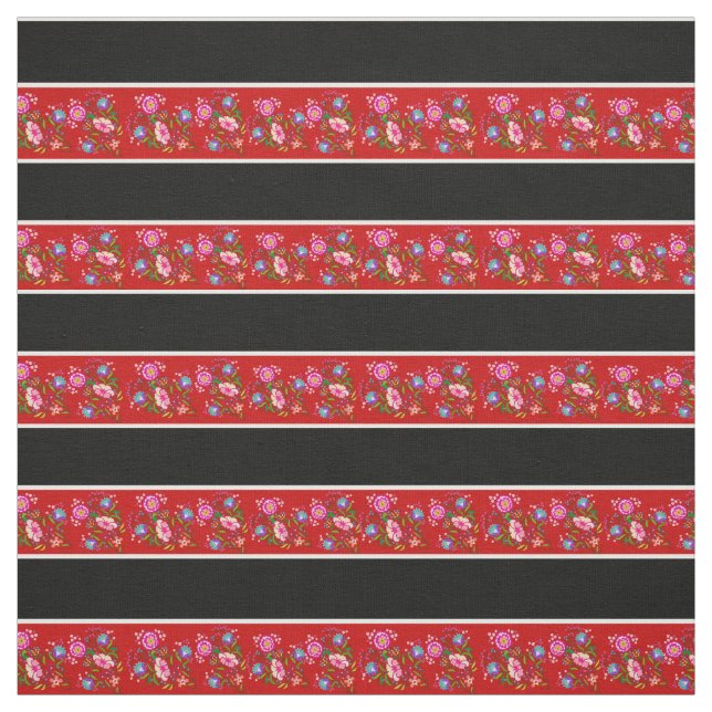 Hellrot/schwarz, Streifen aus weißem Button, Blüte Stoff (Muster)