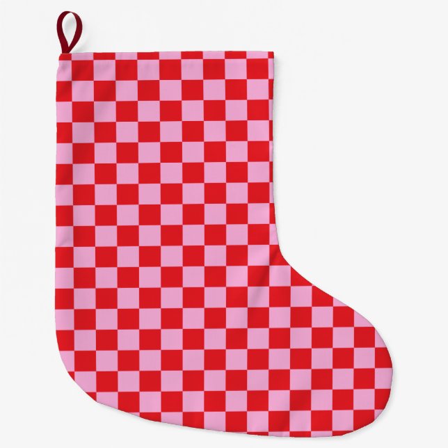 Hellrot und Hellrosa kariert Großer Weihnachtsstrumpf (Vorderseite)
