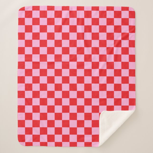 Hellrot und Hellrosa Kariert Sherpadecke (Vorderseite)