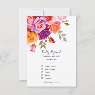 Hellrot und rosa lila Rose Hochzeit mit Blumen RSVP Karte