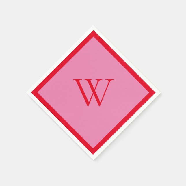 Hellrot und rosa Mit Monogramm Serviette (Ecke)