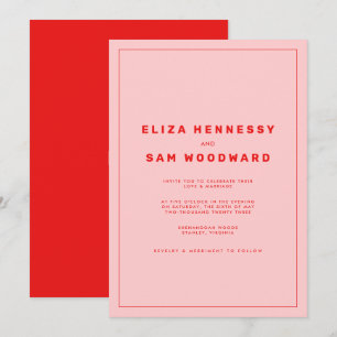 Hellrot und rosa Wes Anderson Inspirierte Hochzeit Einladung